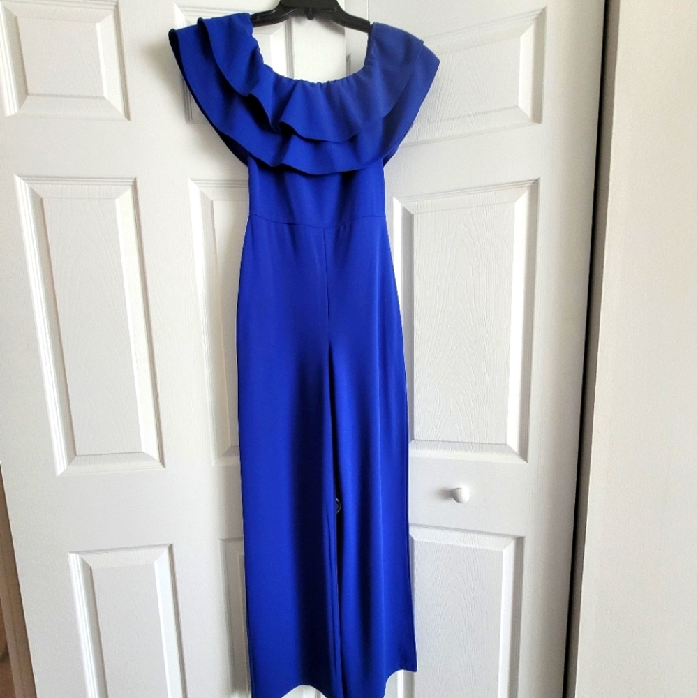 Blue Off Shoulder Long One Piece Romper
